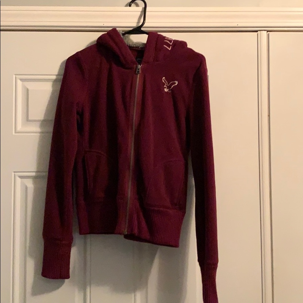 Maroon American Eagle Zip Up Hoodie